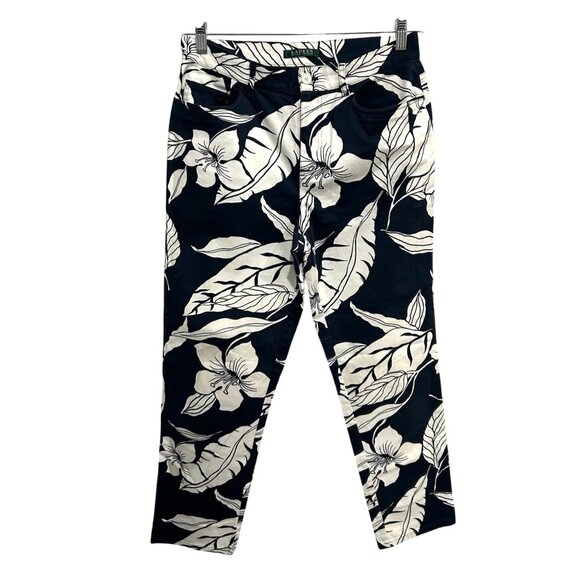 Lauren Ralph Lauren Womens Floral Print Straight-Leg Pants Size 8 98% Cotton 2% - Picture 1 of 8